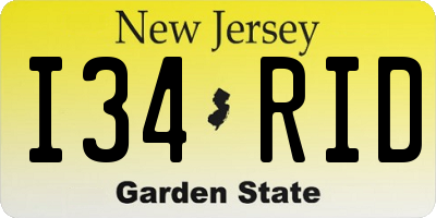 NJ license plate I34RID
