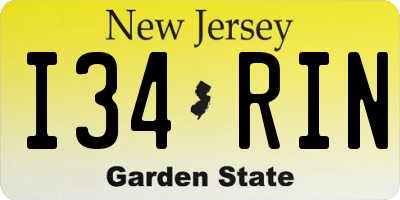 NJ license plate I34RIN