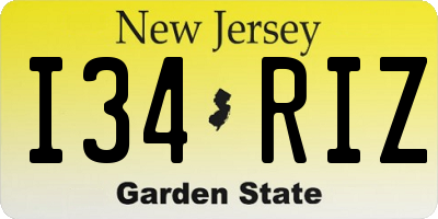 NJ license plate I34RIZ