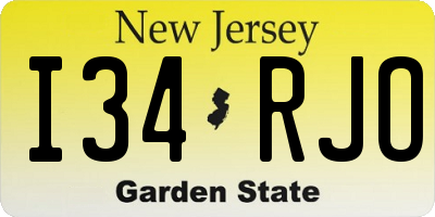 NJ license plate I34RJO