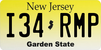 NJ license plate I34RMP
