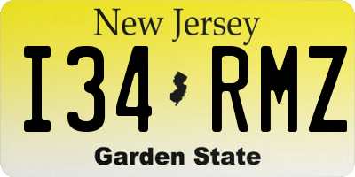 NJ license plate I34RMZ