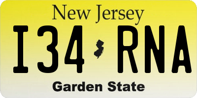 NJ license plate I34RNA