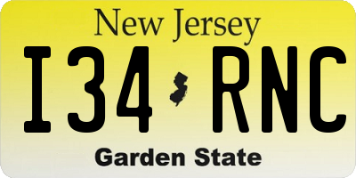 NJ license plate I34RNC