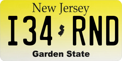 NJ license plate I34RND