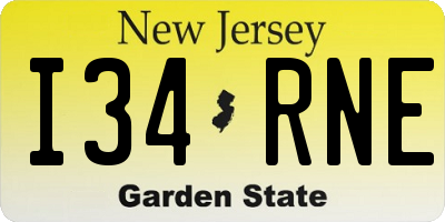 NJ license plate I34RNE