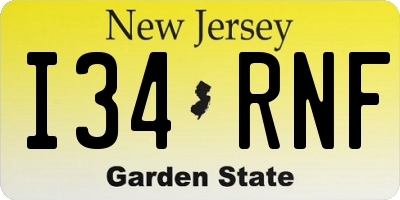 NJ license plate I34RNF