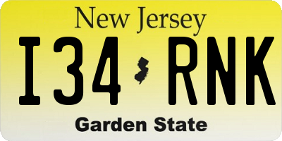 NJ license plate I34RNK