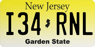 NJ license plate I34RNL