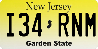 NJ license plate I34RNM