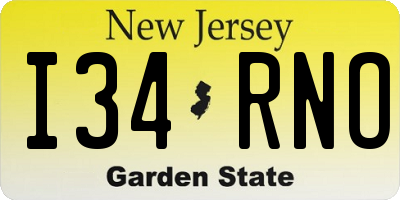 NJ license plate I34RNO