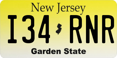 NJ license plate I34RNR