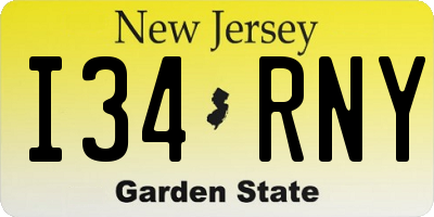 NJ license plate I34RNY