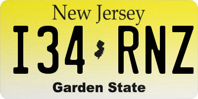 NJ license plate I34RNZ