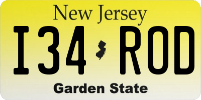 NJ license plate I34ROD