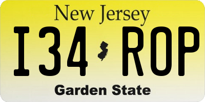 NJ license plate I34ROP