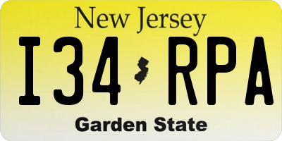 NJ license plate I34RPA