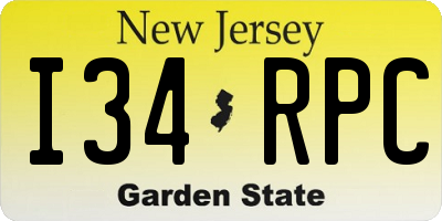 NJ license plate I34RPC