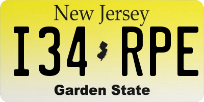 NJ license plate I34RPE
