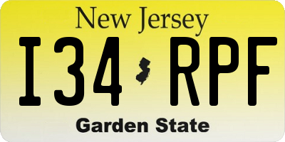 NJ license plate I34RPF