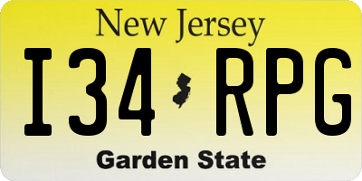 NJ license plate I34RPG