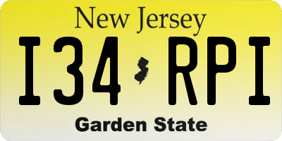 NJ license plate I34RPI