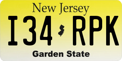NJ license plate I34RPK