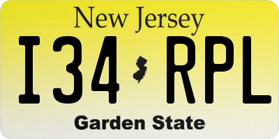 NJ license plate I34RPL