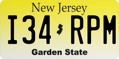 NJ license plate I34RPM