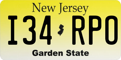 NJ license plate I34RPO
