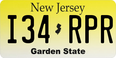NJ license plate I34RPR