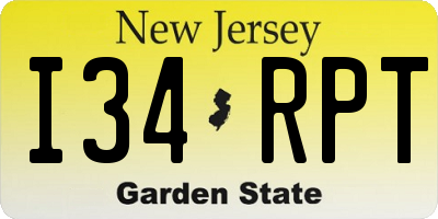 NJ license plate I34RPT