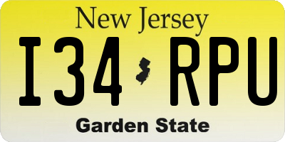 NJ license plate I34RPU