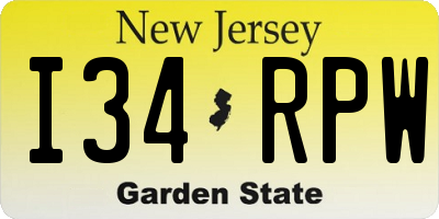 NJ license plate I34RPW