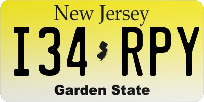 NJ license plate I34RPY