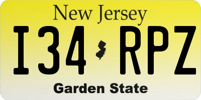 NJ license plate I34RPZ