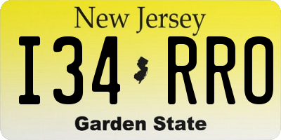 NJ license plate I34RRO