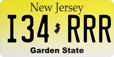 NJ license plate I34RRR