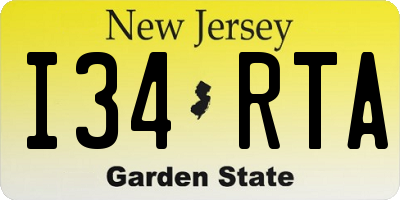 NJ license plate I34RTA