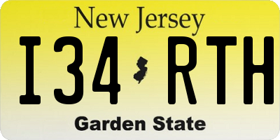 NJ license plate I34RTH