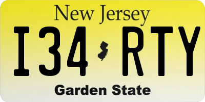 NJ license plate I34RTY
