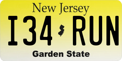 NJ license plate I34RUN