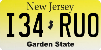 NJ license plate I34RUO