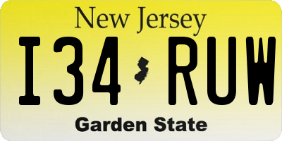 NJ license plate I34RUW