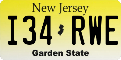 NJ license plate I34RWE