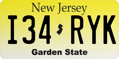 NJ license plate I34RYK