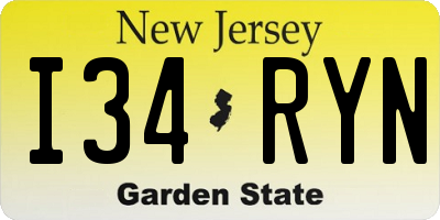 NJ license plate I34RYN