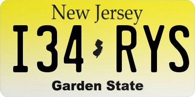 NJ license plate I34RYS
