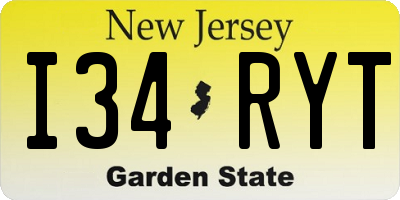 NJ license plate I34RYT