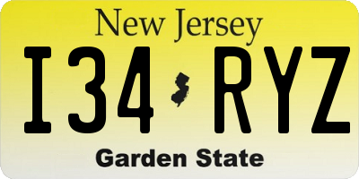 NJ license plate I34RYZ